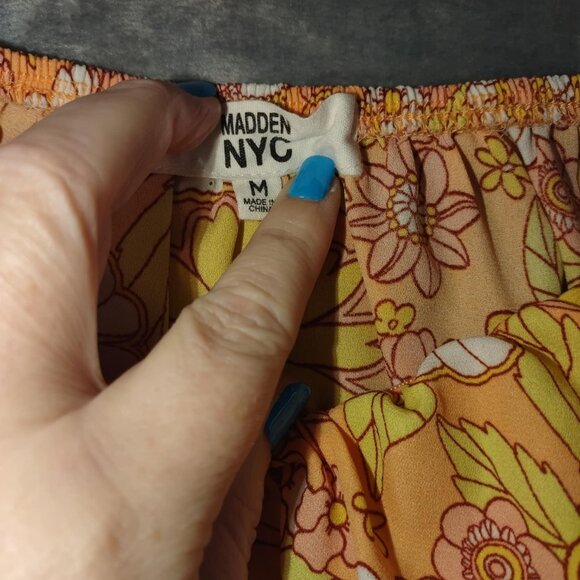 Madden NYC Floral Puff Sleeve CropTop M Y2K Retro Orange Festival Sunflower Vibe - Picture 3 of 14